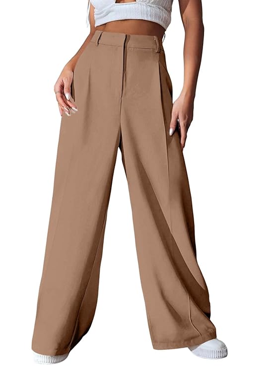 GRECIILOOKS Women High Rise High Waist Trousers Flared Korean Style Formal Pants| Elegant Workwear for Office, College & Events