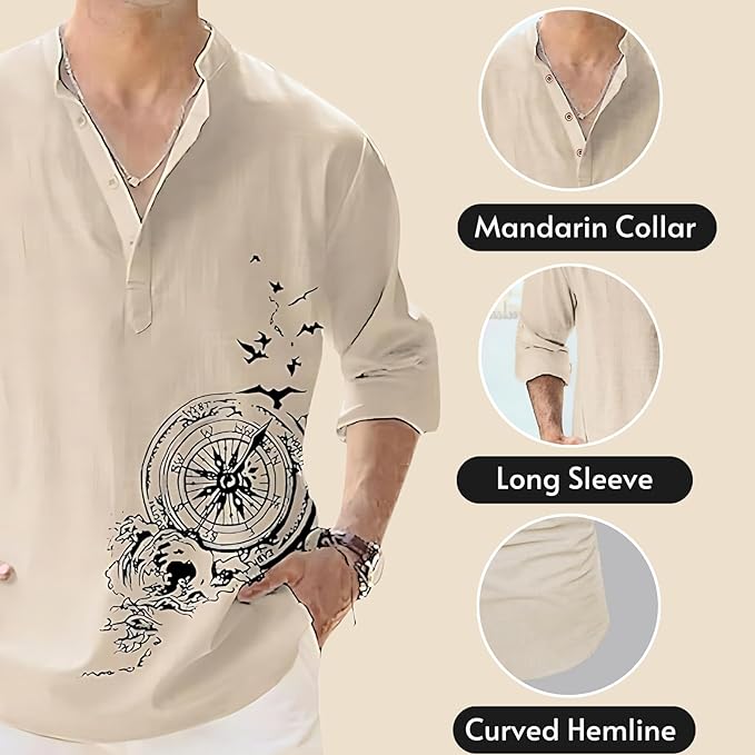 DEELMO Men's Cotton Blend Mandarin Collar Self One Design Full Sleeve Casual Short Kurta