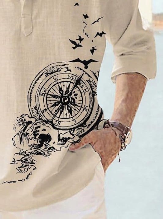 DEELMO Men's Cotton Blend Mandarin Collar Self One Design Full Sleeve Casual Short Kurta - Karhush