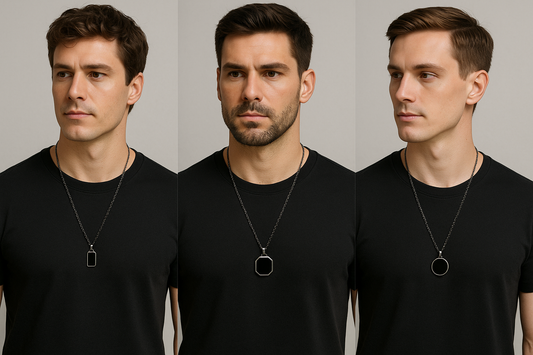 Classy Black Pendant Necklace Combo Pack Of 3 for Men and Boys Stylish Biker/Party Wear Men Pendant | Locket For Boy Fashion Locket | Man Chains - Karhush