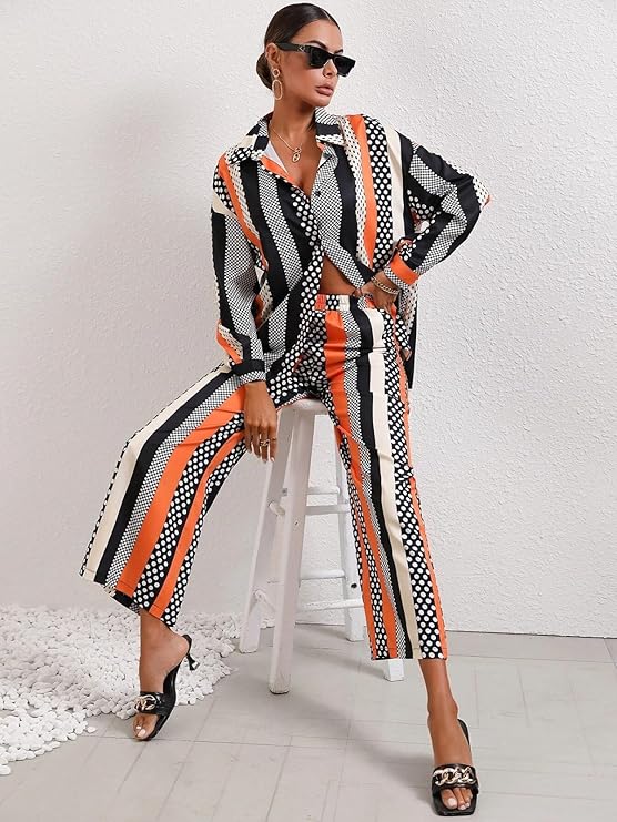 Leriya Fashion Ethnic Co Ord Set || Frenchy Striped & Geo Print Co-Ord Set for Women | Casual Wear for Women | Kurti Pant Set || Kurti Pant Set for Women