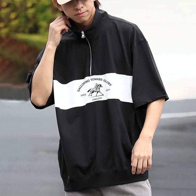 Jump Cuts || Mens || Printed || Half Zipper || Polo Neck || 3/4th Sleeve || Cotton Blend || Polo T-Shirt