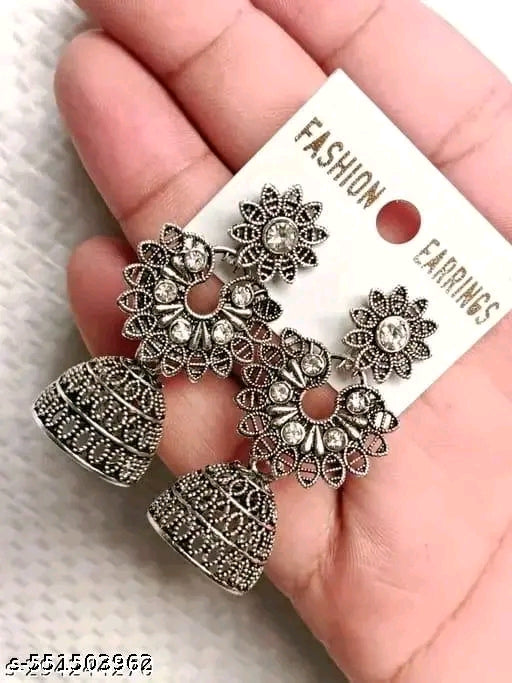 Combo of 4 Pair New Latest Design Drop & Dangles Hoop Jhumki Oxidised Silver Earrings for women/girls