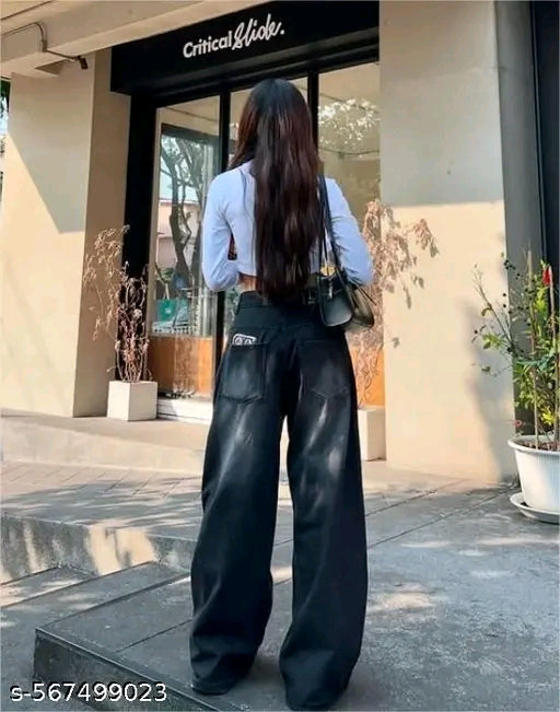Women High WaisT Whisker dual tone Wide Leg Jeans
