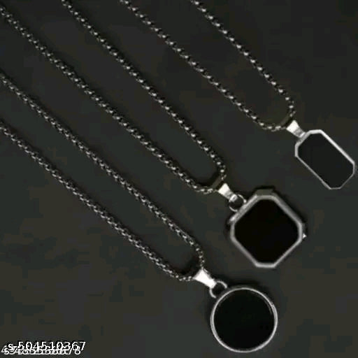 Classy Black Pendant Necklace Combo Pack Of 3 for Men and Boys Stylish Biker/Party Wear Men Pendant | Locket For Boy Fashion Locket | Man Chains