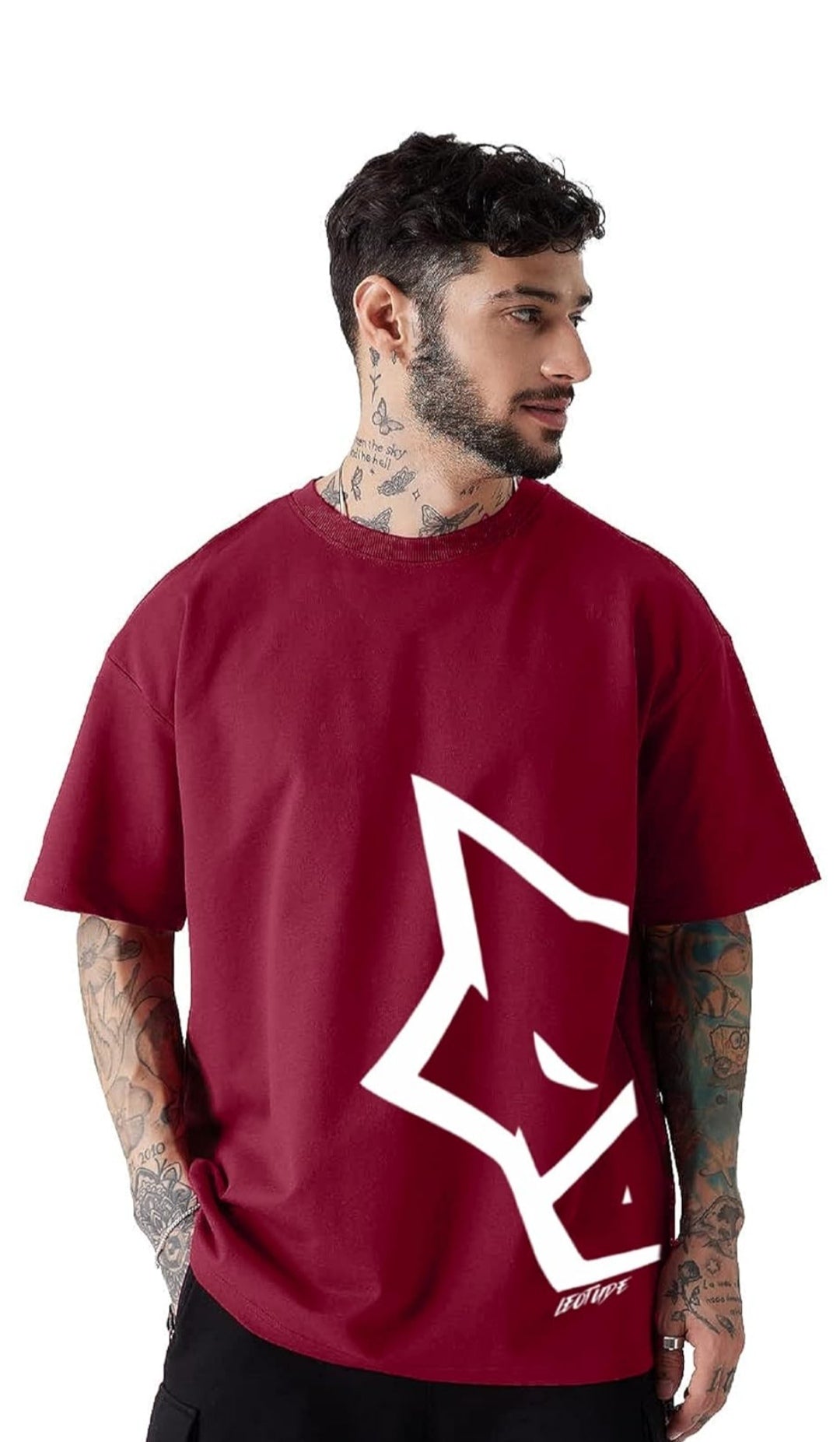 LEOTUDE Men's Cotton Regular Fit Half Sleeve Oversized Tshirt, Round Neck Longline Drop Shoulder | ful Printed Combo T-Shirt (Pack of 3)