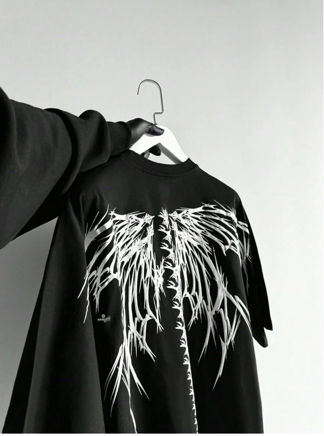 THALASI Men Cotton Printed Aesthetic Oversized Tshirt for Men - Black T Shirt for Men Stylish | Half Sleeve Oversize Fit Round Neck Tshirts - Down Shoulder & Baggy Fit Korean Tshirts for Man & Boys