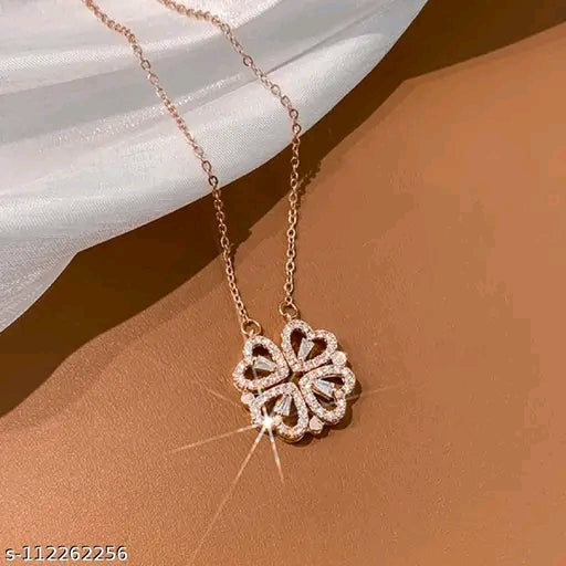 Simple Light Luxury Stainless Steel Jewellery Magnetic Two-Wear Clavicle Chain Diamond Love Four-Leaf