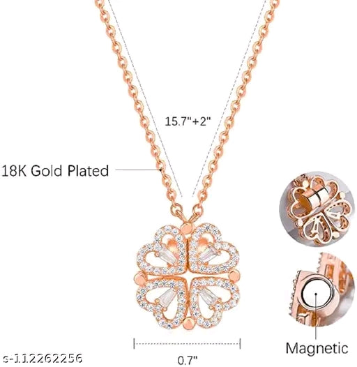 Simple Light Luxury Stainless Steel Jewellery Magnetic Two-Wear Clavicle Chain Diamond Love Four-Leaf